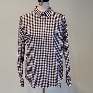 Lands' END light blue/brown checked button-down shirt.  No iron supima NWT Sz 14